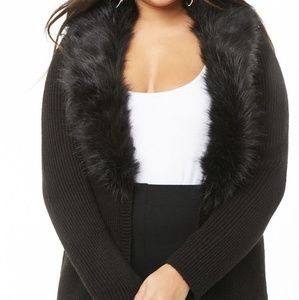 Faux Fur Collar Cardigan